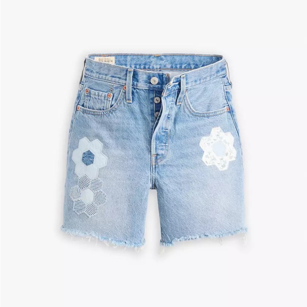 Women's Levi’s Light Blue Jean Shorts with Floral Patchwork